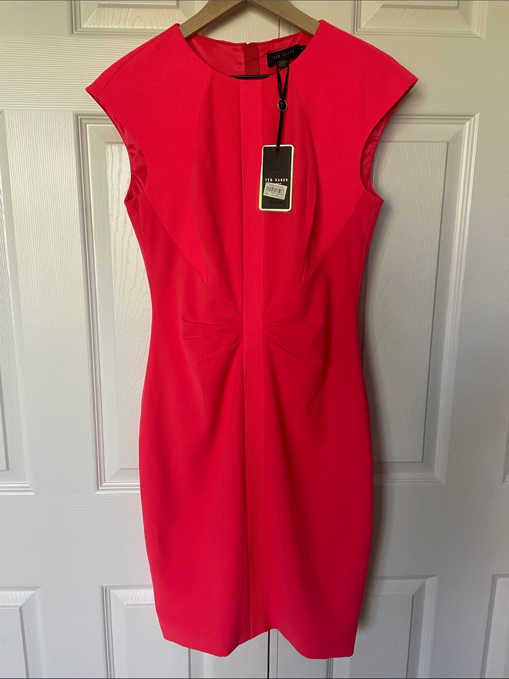 Ted Baker Vibrant Coral Cap-Sleeve Sheath Dress